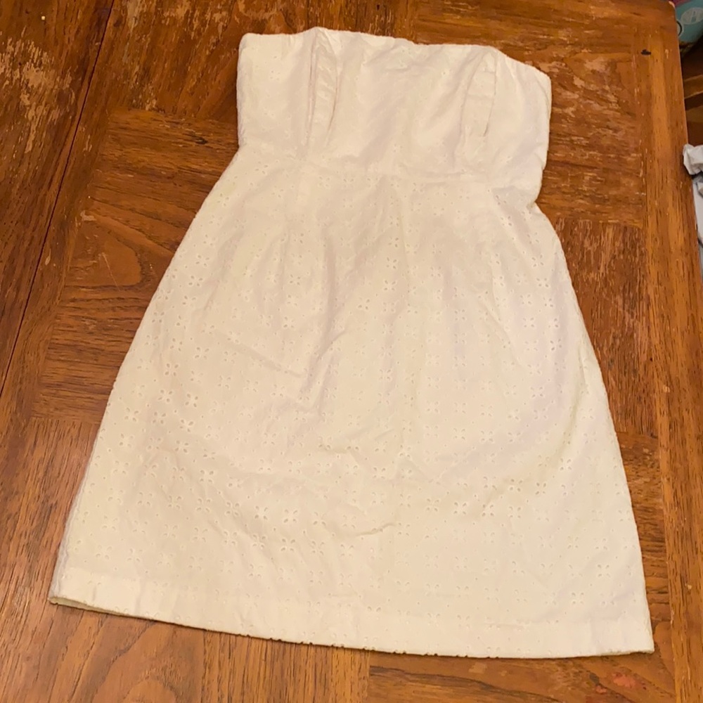 Vineyard Vines, white eyelet, strapless dress.